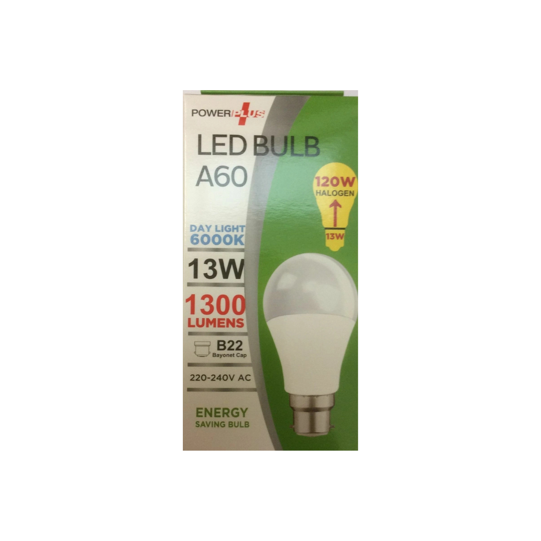 Power Plus 13W B22 Bayonet Cap Energy Saving A60 LED Bulb,1300 Lumens, 6000k Day Light