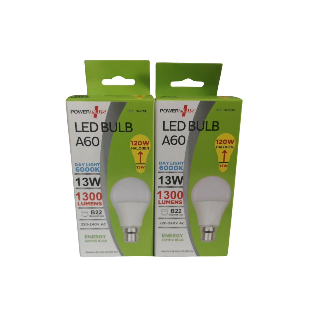 Power Plus 13W B22 Bayonet Cap Energy Saving A60 LED Bulb,1300 Lumens, 6000k Day Light