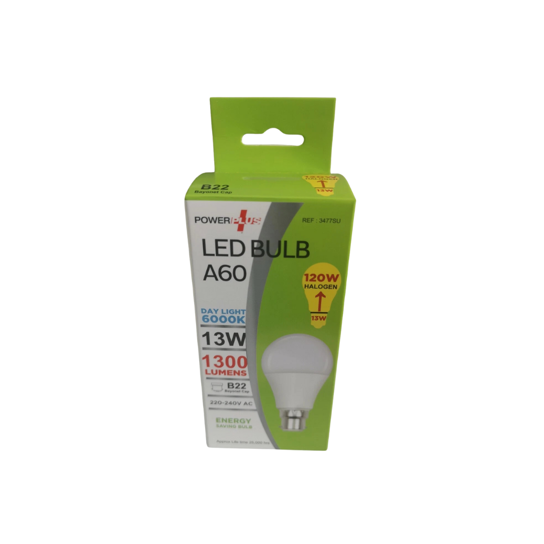 Power Plus 13W B22 Bayonet Cap Energy Saving A60 LED Bulb,1300 Lumens, 6000k Day Light