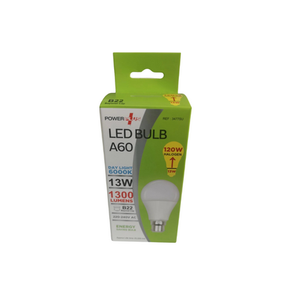 Power Plus 13W B22 Bayonet Cap Energy Saving A60 LED Bulb,1300 Lumens, 6000k Day Light